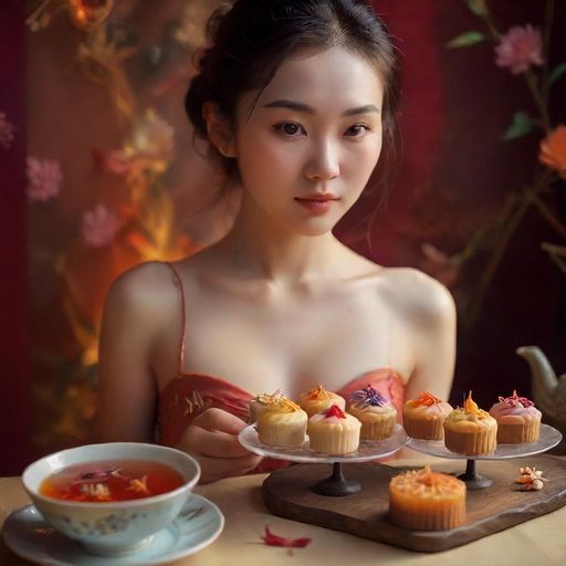 茶桌上摆放的精美点心，色香味俱全