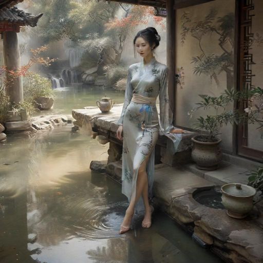 茶肆庭院流水，营造江南诗意氛围