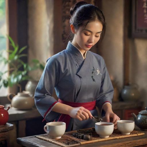 茶艺师专注泡茶