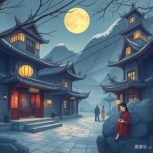 夜晚的茶会所外观，灯光温暖迷人