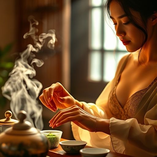 茶艺师优雅冲泡茶叶，茶汤在杯中缓缓流淌