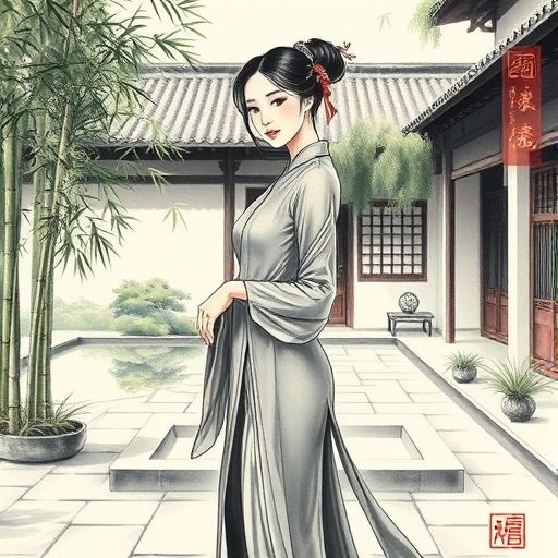 茶肆庭院内的竹林，宁静而充满禅意