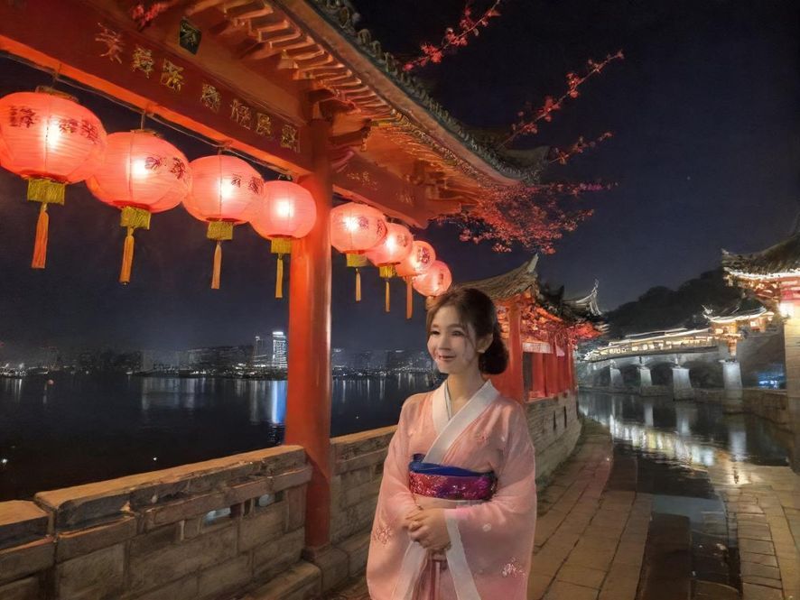 都市夜景，象征风楼网连接城市中的各种娱乐场所