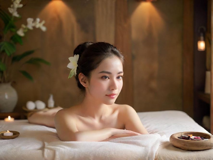 亚洲女性在高端SPA会所内享受按摩，展现风楼网提供的高端休闲服务