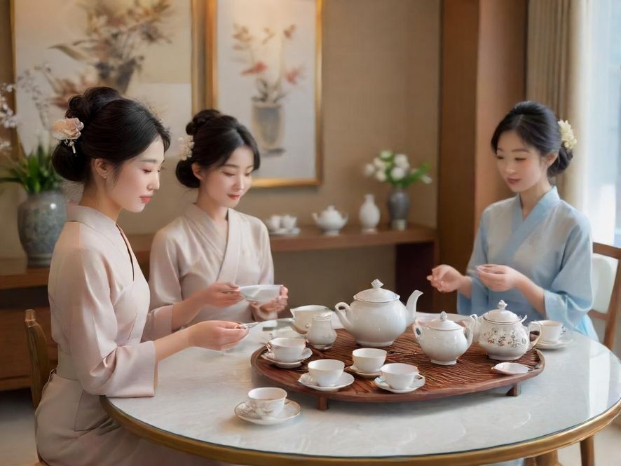 约茶论坛茶友分享的茶艺展示，茶桌布置精美