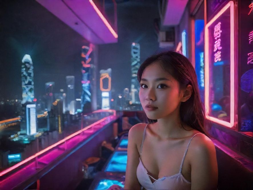 深圳夜晚的都市风光，灯火璀璨，充满活力