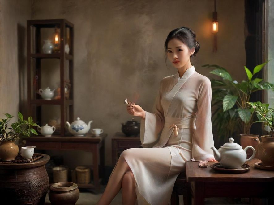 广州天河喝茶资源茶艺师表演特写