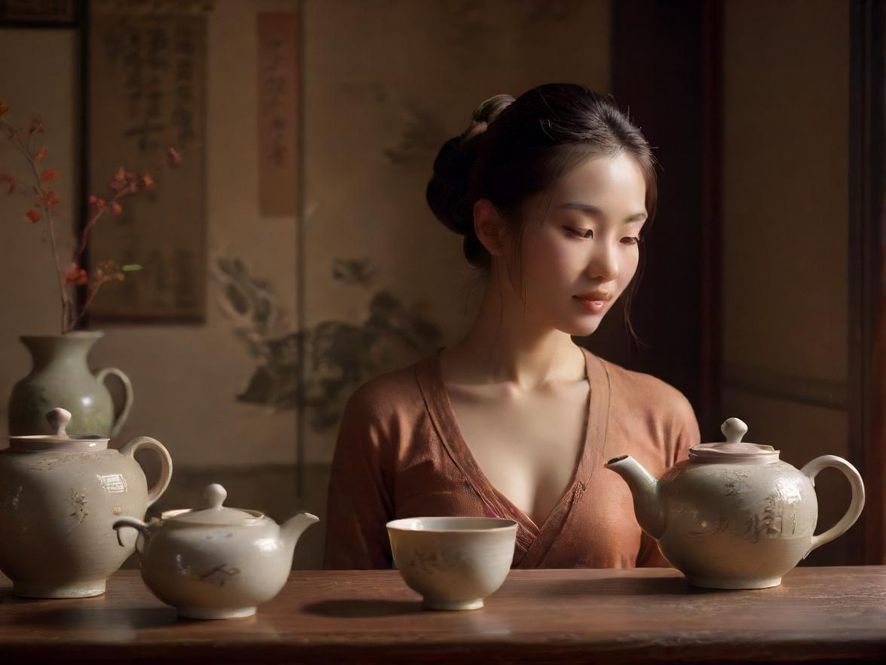 私密工作室内的精致茶具特写
