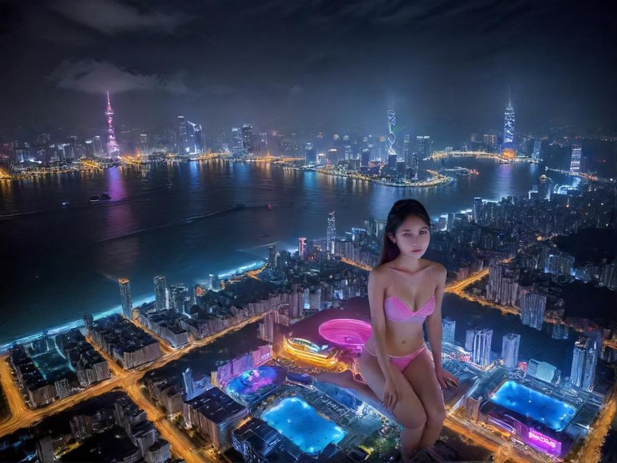 深圳龙岗区夜晚俯瞰，高楼林立，霓虹闪烁，展现都市活力。