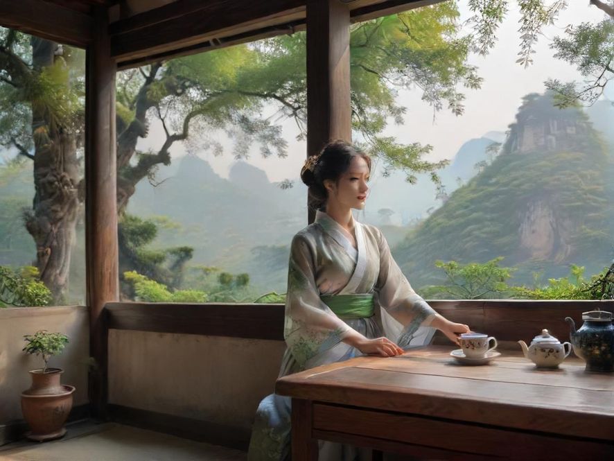 精致茶具与古典茶室氛围