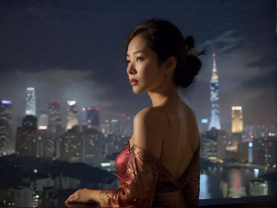 夜晚城市街头熟女优雅身影