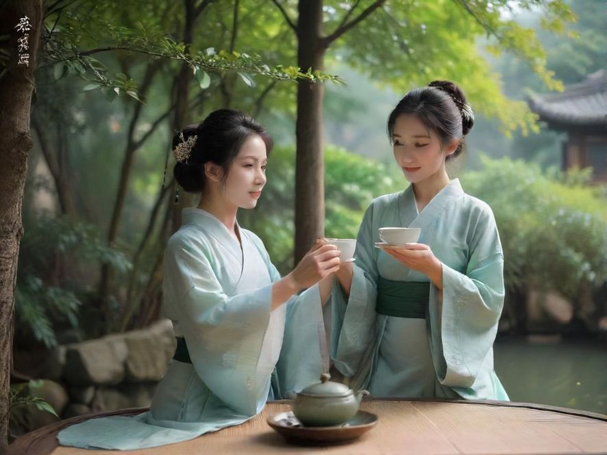 深圳茶艺会所茶具与茶艺师场景