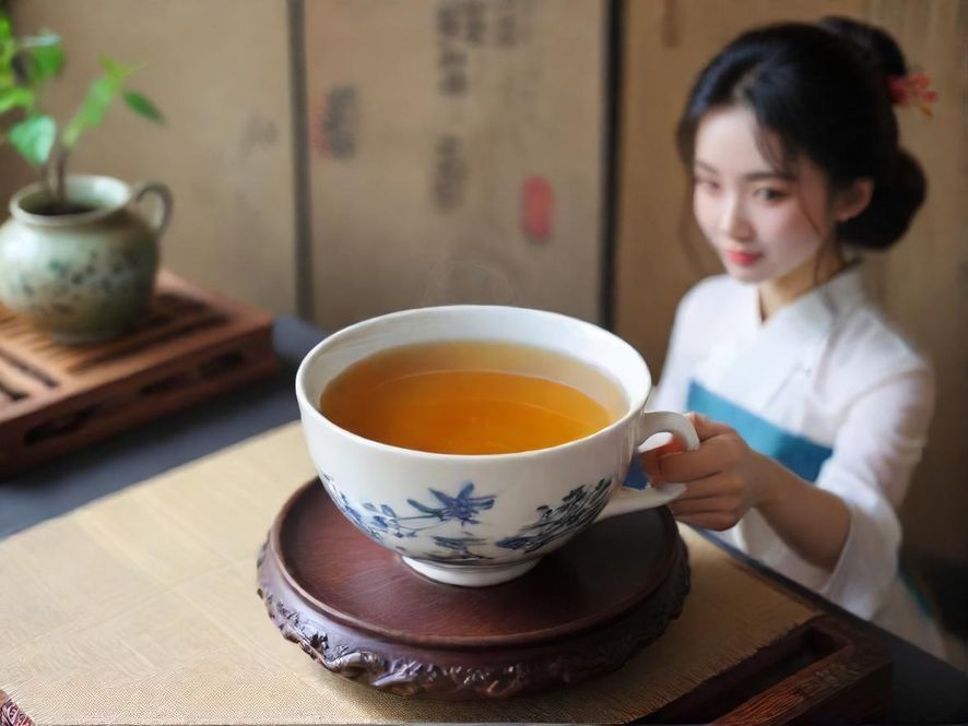 一杯热茶在舒适环境中的特写