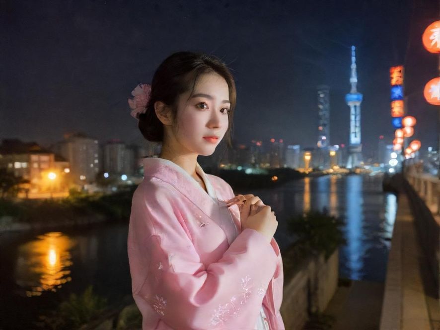 深圳夜景下的街头一角