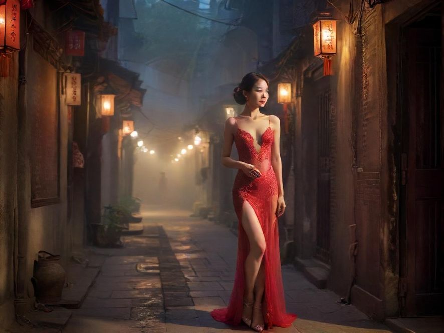 夜色下的成都街头一角，灯光朦胧，暗示寻觅隐藏场所