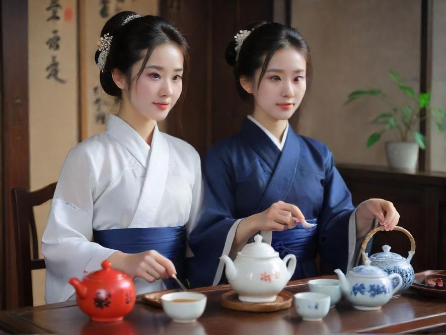会所包间内的精致茶具