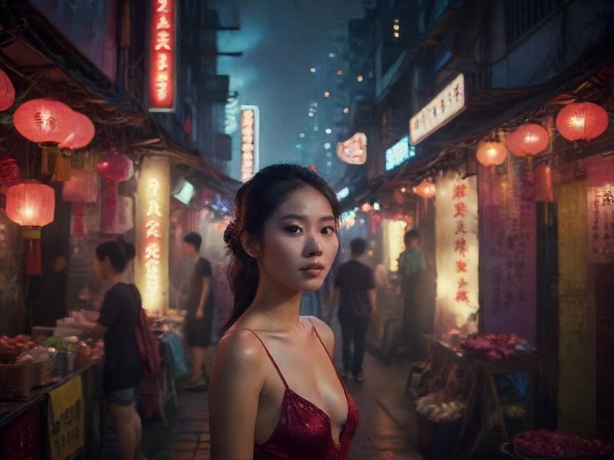 深圳夜色下的巷道