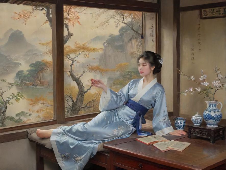 一位优雅的女性在温馨的茶室中，手中轻捧茶杯，神情专注而放松，近景特写展现其精致的妆容和柔和的灯光，营造出一种私密而舒适的品茶氛围。
