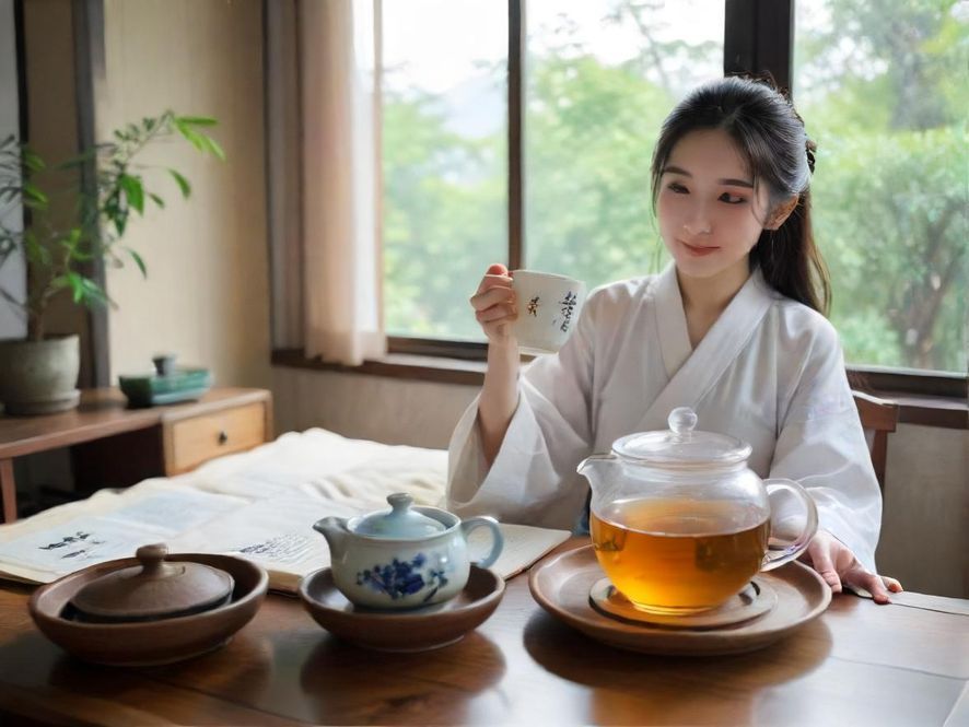 广州茶室美女 侧面特写 写实照片 雅致茶馆