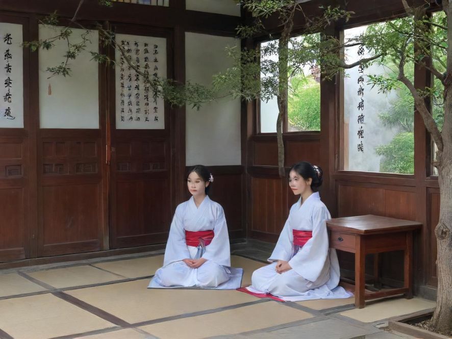 一间充满东方雅韵的温馨私密茶室,光线柔和