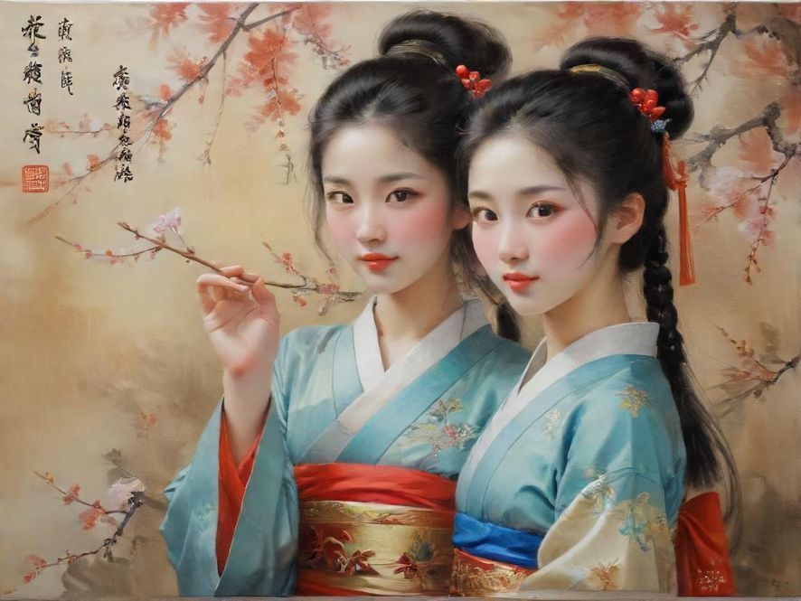 一个年轻女孩在唔准唔开心工作室里专注地画画,特写镜头展现她脸上轻松愉快的表情,充满艺术感的彩色颜料和画笔散落在桌面,背景是充满创意的艺术空间。