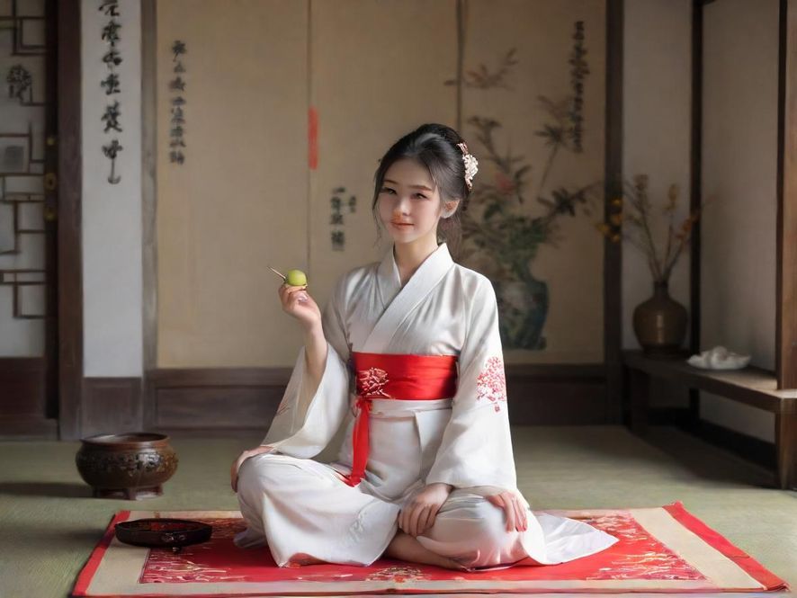 一位优雅女士在精致茶室中,享受着柔和光影带来的宁静时刻。