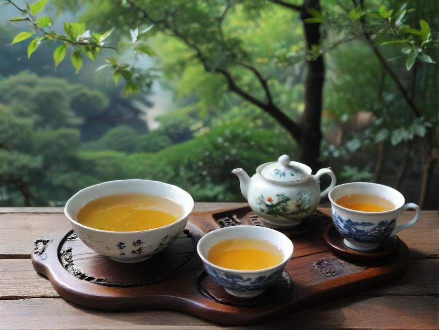 茶艺师正在进行茶道表演,近景微距镜头捕捉到茶汤在精美茶具中流淌,蒸汽袅袅,画面充满艺术感。