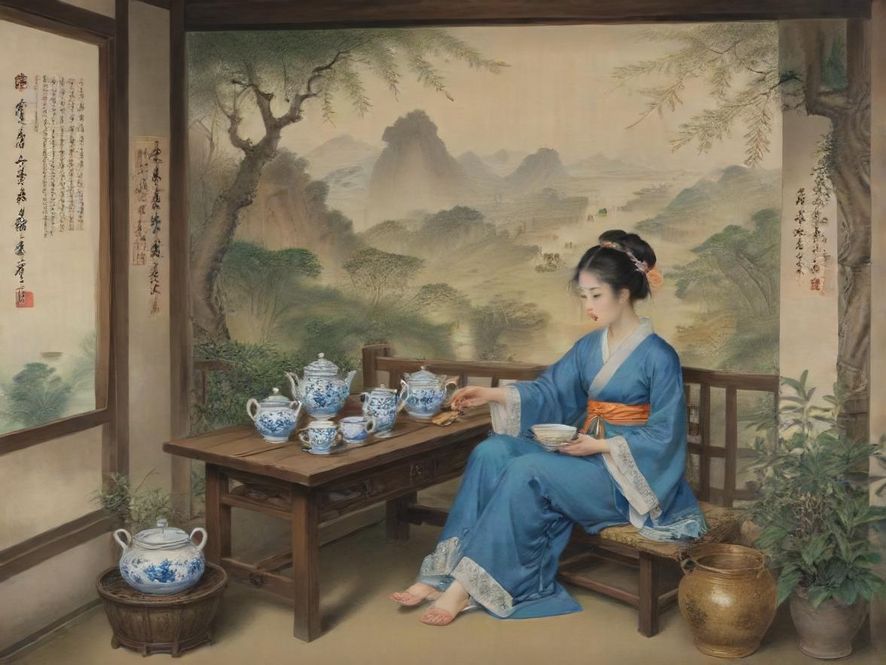 年轻男女品茶交流