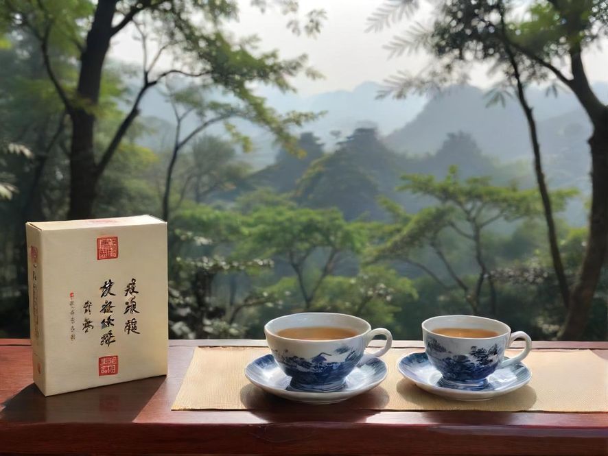 一套精美的中式茶具,搭配精致的茶点,在柔和的灯光下显得格外诱人,营造出宁静雅致的休闲氛围。