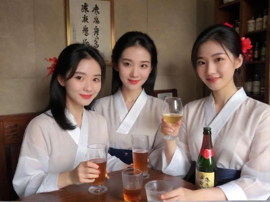 一位时尚女性在轻松愉快的酒吧环境中参加社交聚会，与朋友们交流，脸上洋溢着开心的笑容。