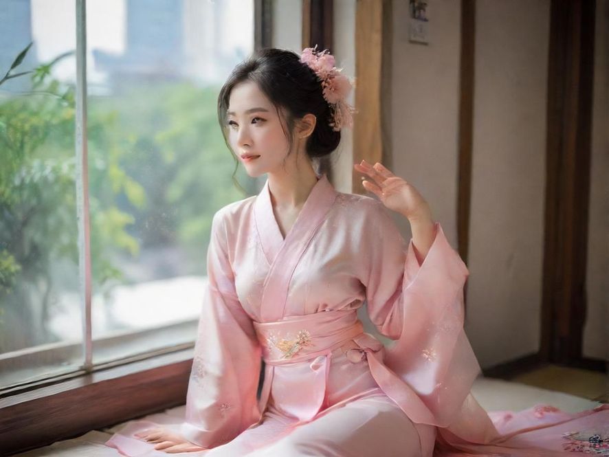 一位女性在花社区内,背对镜头,姿态优雅放松,享受着专属的舒适服务,画面唯美而富有艺术感。